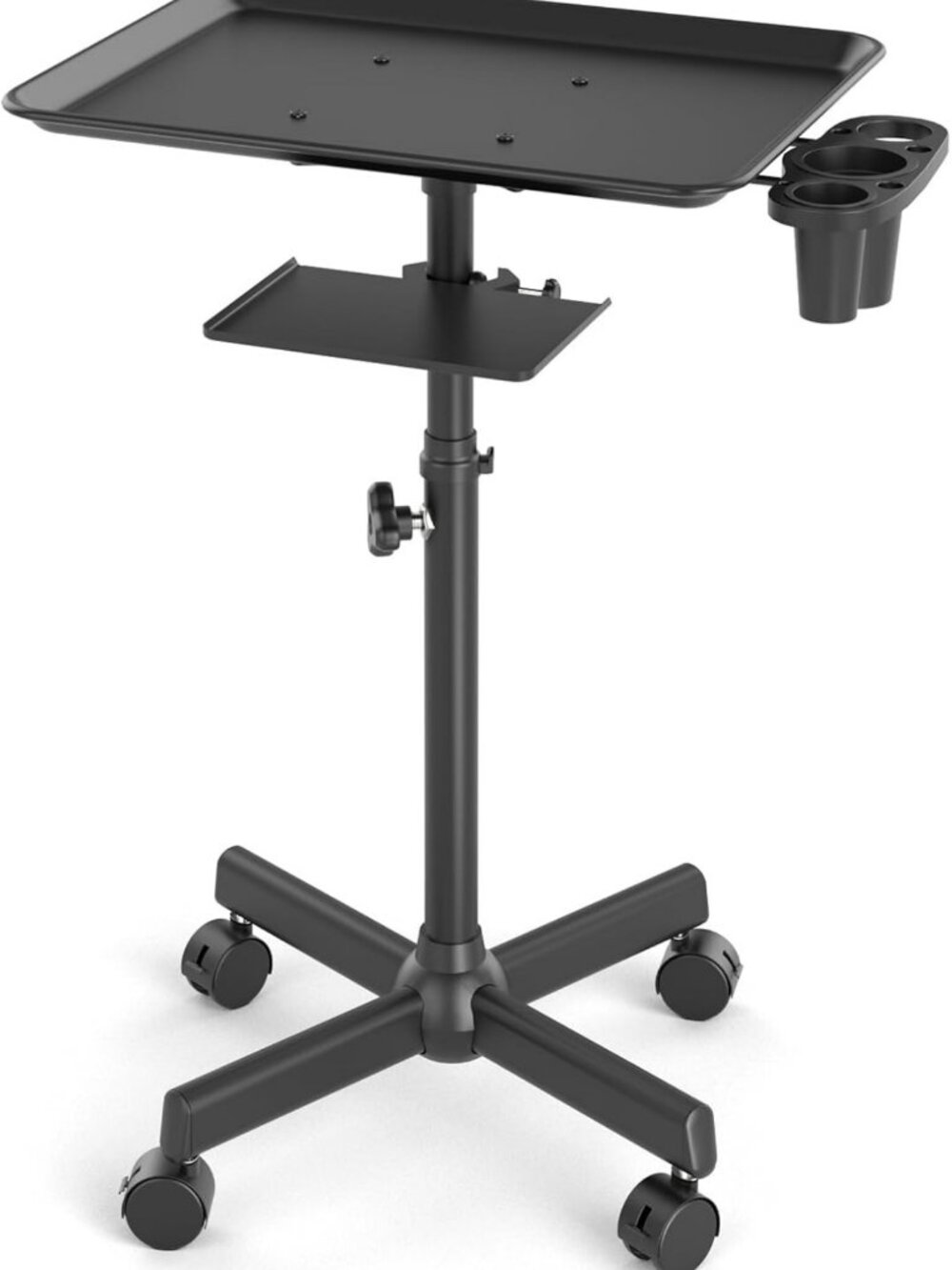 Adjustable Height Salon Tray Cart with Wheels, Storage for Spa & Tattoo Services